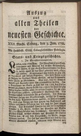 XXII. Nachl. Coburg, den 3. Jun. 1758.