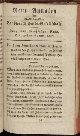 Fünf und dreyßigstes Stück. Den 30sten August 1815.