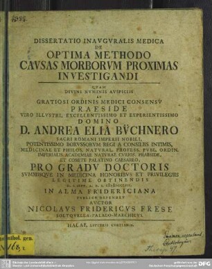 Dissertatio Inauguralis Medica De Optima Methodo Causas Morborum Proximas Investigandi