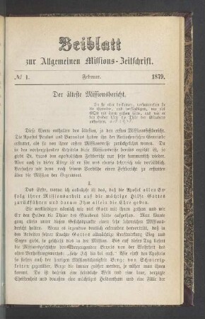 Beiblatt. No 1. Februar 1879