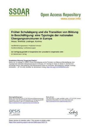 Früher Schulabgang und die Transition von Bildung in Beschäftigung: eine Typologie der nationalen Übergangsstrukturen in Europa