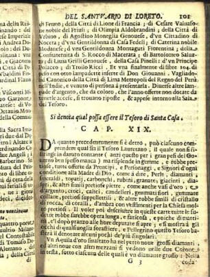 Si denota qual possa essere il Tesoro di Santa Casa. Cap. XIX.