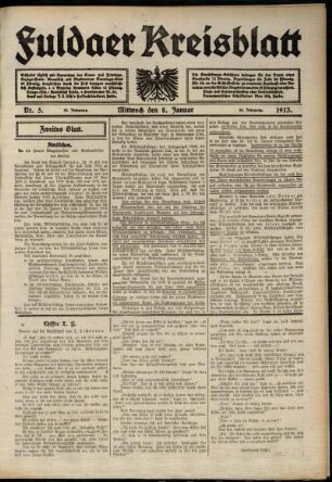 Zweite Ausgabe vom Mittwoch, den 08. Januar 1913.