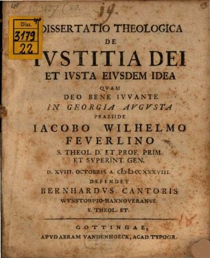 Diss. theol. de iustitia Dei et iusta eiusdem idea