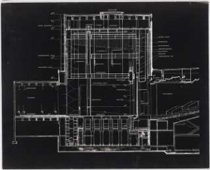 Stadttheater (später: Heinz-Hilpert-Theater), Lünen: Schnitt Bühnenhaus (Ausstellungstafel der »Prague Quadrennial of the Theatre Design and Architecture« 1967)