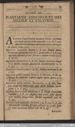 Classis III. Plantarum Annuarum Et Soli Natalis Et Culurae