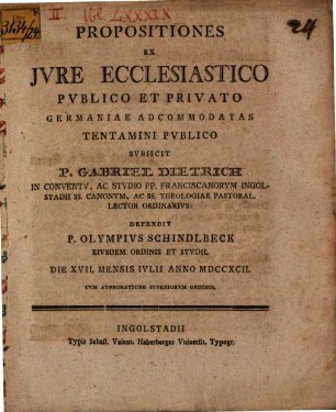 Propositiones ex iure ecclesiastico publico et privato, Germanis adcommodatas