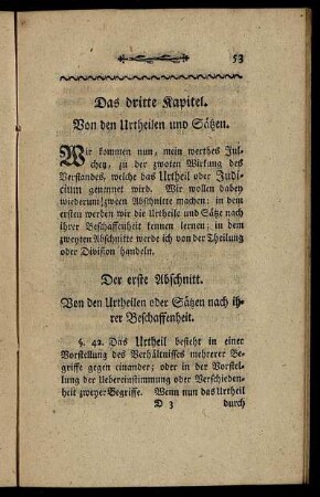 Das dritte Kapitel. Von den Urtheilen und Sätzen.