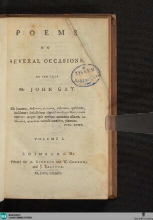 1: Poems on several occasions