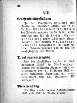VIII. Erzeugung, Verbrauch, Preise
