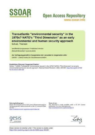 Transatlantic "environmental security" in the 1970s? NATO's "Third Dimension" as an early environmental and human security approach