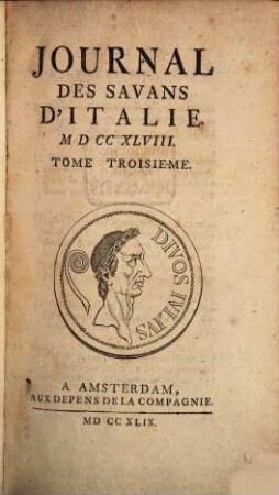 Journal des savans d'Italie. 3, 3. 1748 (1749)