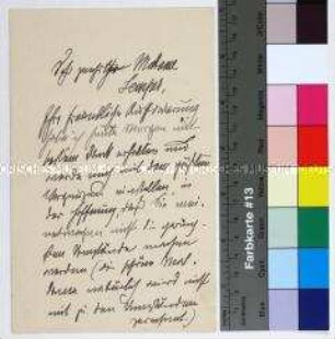 Brief des Malers Thomas Herbst an Madame Semper mit Dank und Annahme einer Einladung