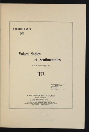 Valses nobles et sentimentales : pour orchestre