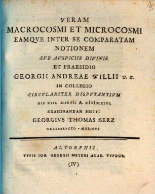 Veram macrocosmi et microcosmi eamque inter se comparatam notionem ...