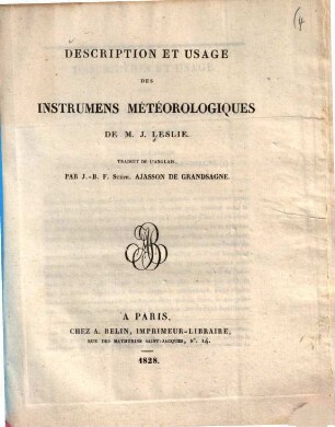 Description et usage des instrumens météorologiques
