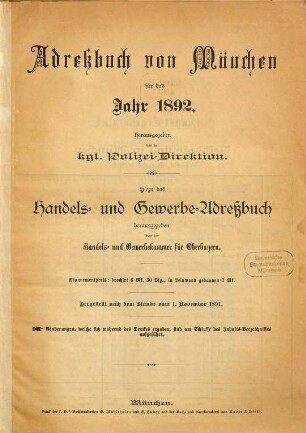 Adreßbuch für München. 1892