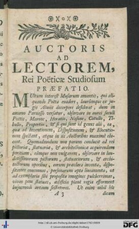 Auctoris Ad Lectorem, Rei Poëticae Studiosum Praefatio.