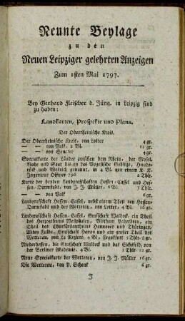 Neunte Beylage zu den Neuen Leipziger gelehrten Anzeigen - Zum 1sten Mai 1797.