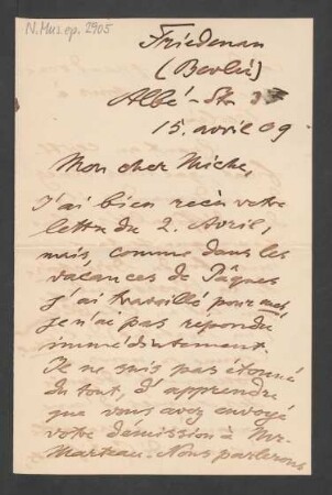 Brief an Paul Miche : 15.04.1909