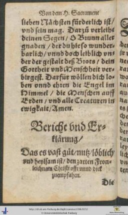 Bericht und Erklärung Das es vast guot, nutz, löblich und heylsam ist den zarten Fronleichnam Christi offt unnd dick zuempfahen