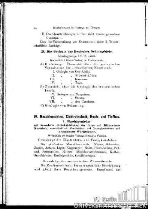 IV. Maschinenlehre, Elektrotechnik, Hoch- u. Tiefbau
