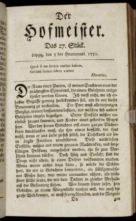 Das 27. Stück. Leipzig, den 5 des Heumonats. 1751.
