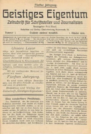 Nummer 1 (1. Oktober 1908)