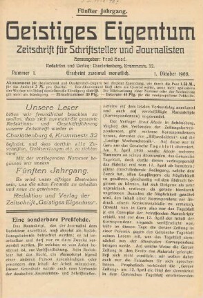 Nummer 1 (1. Oktober 1908)