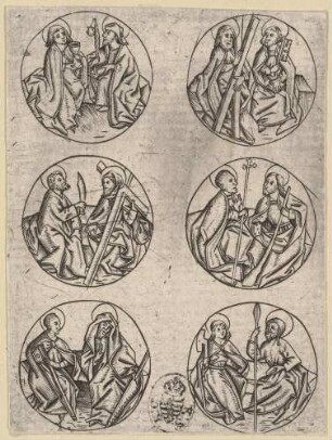 Sechs paarweise Darstellungen der zwölf Apostel, sitzend (gegenseitige Kopie nach Blatt 5 aus einer Folge verschiedener religiöser Darstellungen in Medaillons)
