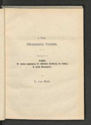 I. Theil: Oekonomische Ursachen.