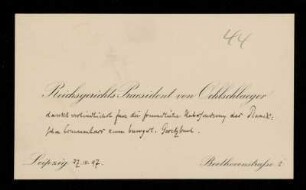 Visitenkarten von Otto Karl von Oehlschläger für Gottlieb Planck, Leipzig, 27.3.1897 - 30.3.1897