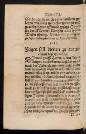 VIII. Jagen soll dienen zu erquickung deß Gemüts.