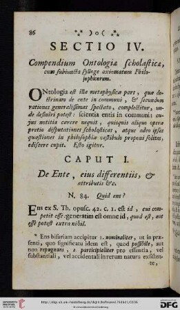 Sectio IV: Compendium Ontologiae scholasticae, cum subiuncta sylloge axiomatum Philosophicorum