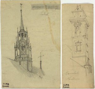 Jakobikirche in Lübeck und Kirche in Cannstadt, Dachreiter der Jakobikirche, Kirchturm (Cannstadt)