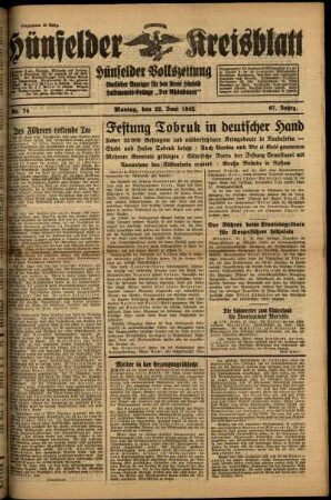 Ausgabe vom Montag, den 22. Juni 1942.