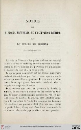 Sér. 2: Notice sur quelques monuments de l'occupation romaine dans le cercle de Tébessa