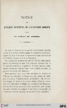 Sér. 2: Notice sur quelques monuments de l'occupation romaine dans le cercle de Tébessa