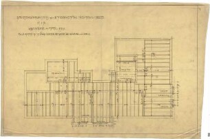 Billing, Hermann; Karlsruhe, Kriegsstr. 159 / Bunsenstr. 12; Doppelhaus L. Meess - Grundriss DG; Gebälk 3. OG
