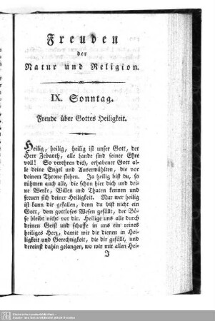 IX. Sonntag. Freude über Gottes Heiligkeit