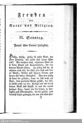 IX. Sonntag. Freude über Gottes Heiligkeit
