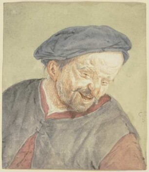 Brustbild eines sich nach rechts beugenden Bauerns