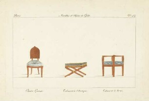 Chaise Garnie. Tabouret à l'Antique. Tabouret à bras.