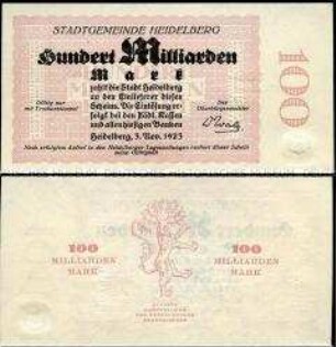 Heidelberg, Notgeld, Musterschein, 100 Milliarden Mark