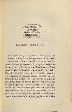 Le romantisme des classiques, 2,1. Racine ; 1