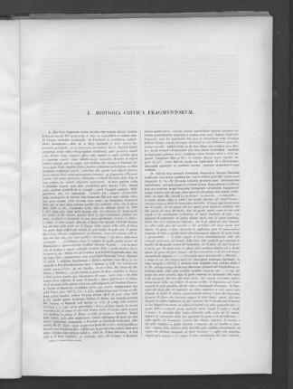 I. Historia critica fragmentorum.