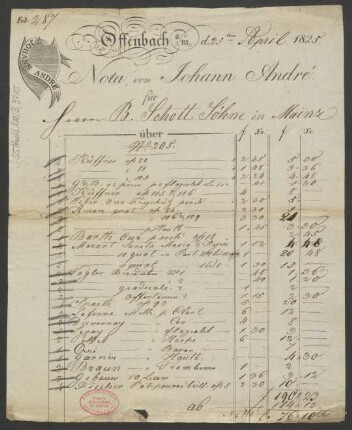 [Rechnung] Nota : 25.04.1825