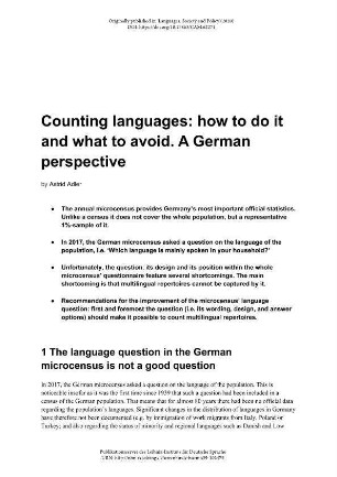 Counting languages: how to do it and what to avoid. A German perspective