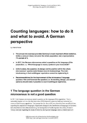Counting languages: how to do it and what to avoid. A German perspective