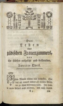 2: Wunderbare Geschichte und Begebenheiten in dem Leben und Schicksalen eines jüdischen Frauenzimmers. Zweiter Teil